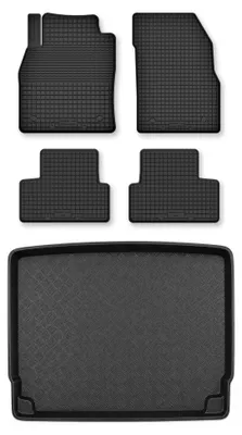 Image de Tapis en caoutchouc + bac de coffre pour Opel Astra J 2011-2015 (coffre standard) – 5 pièces, noirs, semi-universel, adapté