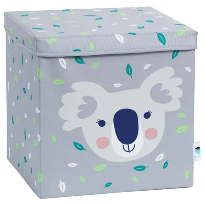Produktbild von LOVE IT STORE IT Aufbewahrungsbox mit Deckel - Kallax Einsatz aus Stoff - Verstärkt mit Holz - Quadratisch und stabil - Grau mit Koala - 33x33x33 cm