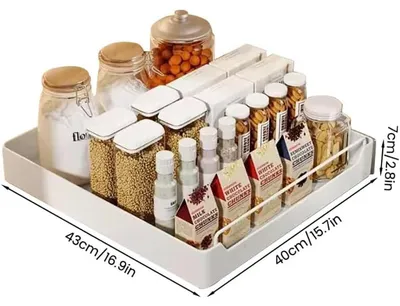Image de Organisateur de tiroir pour cuisine - Rangement pour armoire - Tiroir coulissant de 40 cm - Acier - Système de coulissement silencieux et amorti - Étagère coulissante pour garde-manger - Blanc