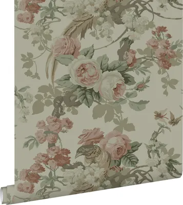 Produktbild von ESTAhome Tapete Blumen und Vögel Graugrün 50 x 900 cm
