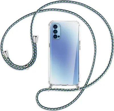 Produktbild von Handykette Backcover-Schutzhülle mit Band (Metall silberfarben) für Oppo Reno5 4G/5G - grün/blau/weiß