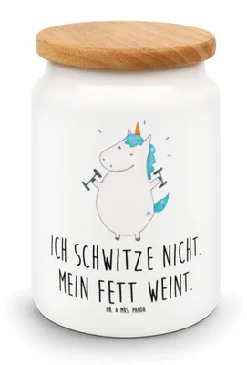 Produktbild von Mr. & Mrs. Panda Teedose Einhorn Fitness - Weiß - Geschenk, Geräte, Fitnessstudio, Einhörner, Vorratsbehälter, Dose, aufbewahrungsbehälter, Vorratsdose, Keksdose, Unicorn