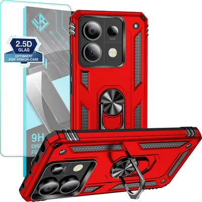 Produktbild von Armor Outdoor Handyhülle für Xiaomi Redmi Note 13 Pro 5G Handy Panzer Case Schutzhülle mit 9H Displayglas Displayschutz Farbe: Rot