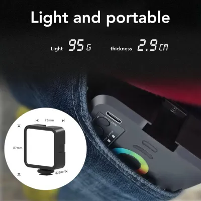 Image de Lampes vidéo RVB, lumière photo portable pleine couleur avec CRI 95 rechargeable de 1200 mAh, 3000-9000 K, dimmable, 3 modes d'éclairage