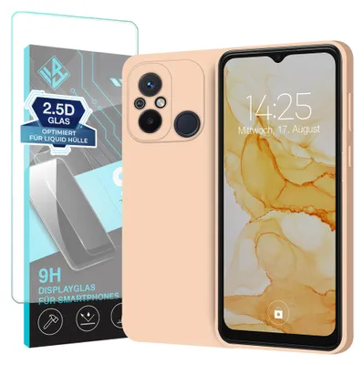 Produktbild von Hülle für Xiaomi Redmi 12C mit 9H Displayglas Displayschutz Case Cover Bumper Smartphone Softgrip Schutzhülle Farbe: Rosa