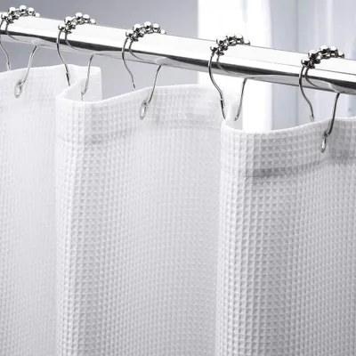 Produktbild von Duschvorhang mit Metall-Duschvorhangringen, Stoff, Textil, Badvorhang, Anti-Schimmel, Badezimmer-Vorhang-Set, wasserdicht, Badvorhang, schwerer Duschvorhang, Badezimmer – 180 x 180 cm (weiß)