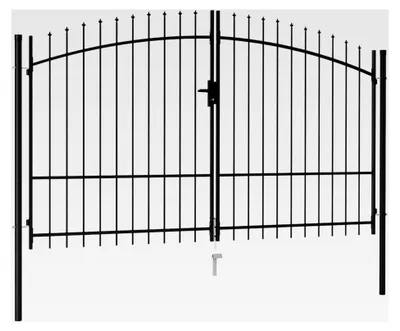 Produktbild von Doppelflügeltor mit Speerspitzen aus Stahl 3 x 1,75 m Schwarz, Sicherheits-Hoftor für Einfahrten und Landhauszäune
