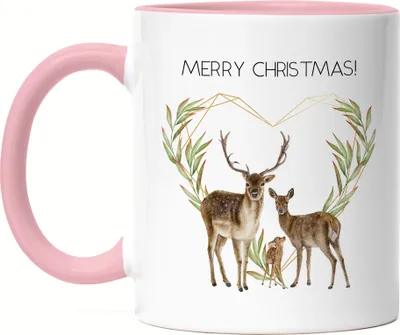 Produktbild von Merry Christmas Tasse Rosa Geschenkidee Rentier-Fans Reh-Kids Süßes Motiv für Weihnachten für Familie Freunde