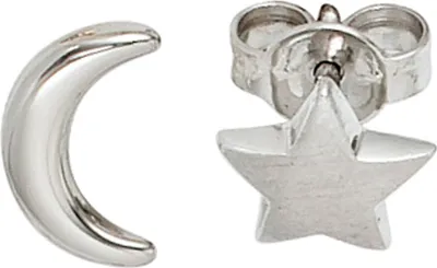Produktbild von JOBO Ohrstecker Mond Stern 925 Sterling Silber rhodiniert teilmattiert Ohrringe