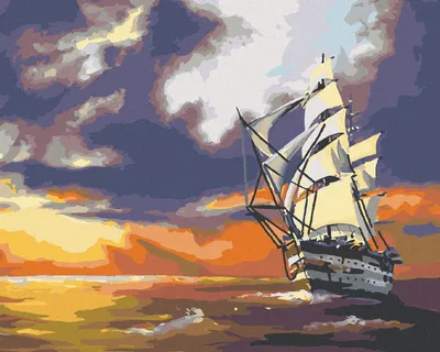 Produktbild von Zuty - Malen nach Zahlen - SEGELSCHIFF AUF DEM MEER UND SONNENUNTERGANG (D. RUSTY RUST), 40x50 cm, mit Keilrahmen (bereits gespannt)