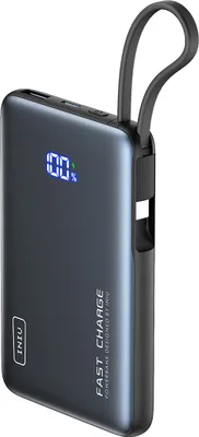 Obrázok produktu pre Iniu, vrecková powerbanka 10000mAh 2x USB-A / USB-C s káblom USB-C, čierna