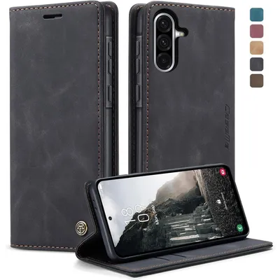 Obrázek produktu pro Obal na mobil Samsung Galaxy A36 5G, skládací, z umělé kůže, černý, s kapsou na karty a funkcí stojánku