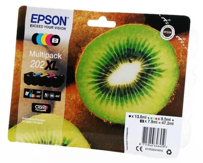 Produktbild von Epson Kiwi Multipack 5-colours 202XL Claria Premium Ink, High (L) Yield, Schwarz, Foto schwarz, Cyan, Magenta, Gelb, Tinte auf Pigmentbasis, Tinte auf Farbstoffbasis, 13,8 ml, 8,5 ml