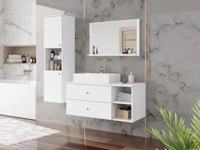 Obrázek produktu pro Nábytek do koupelny SEGUNDO 2 - mramor světlý / matný bílý + umyvadlo