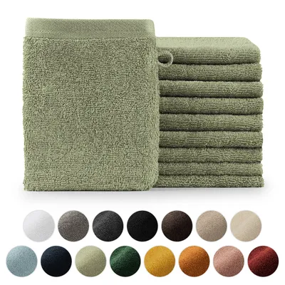 Produktbild von Blumtal Premium Frottier Handtücher Set mit Aufhängschlaufen - Baumwolle , weich, saugstark - 10x Waschlappen (15x20 cm), Pastel Green (Grün)