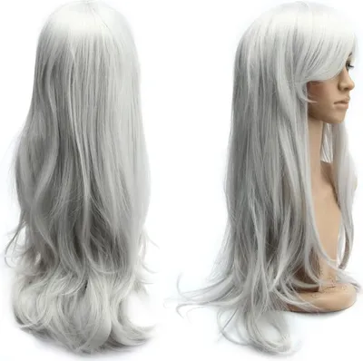 Produktbild von 70cm Karneval Perücke Grau. Lang Voll Cosplay, Lockig Wellig Fashion Kostüme Damen Haarteil Cosplay Wig für Alltag, Party Perücke Lang,Halloween Weihnachten