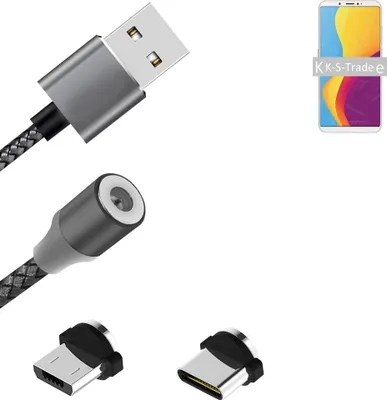 Produktbild von K-S-Trade Hochwertiges Magnet-Lade-kabel Sync-Kabel Daten-Kabel für Huawei Y6s mit USB-Typ-C-Anschluss und Micro-USB-Anschluss 2A bis zu 480mbps