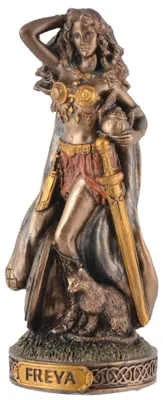 Figur Germanische Göttin Freya, bronzefarben, 4x4x9 cm, Kunststein