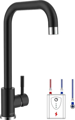 Obrázok produktu pre Čierna kuchynská batéria z nehrdzavejúcej ocele, otočná hlavica o 360°, 3 hadice, pre bojler
