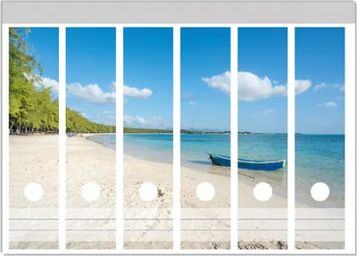 Produktbild von Wallario Ordnerrücken Sticker, selbstklebend für breite Ordner, 6 Stück, Motiv Boot an einem tropischen Strand