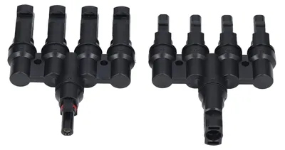 Image de 4 connecteurs photovoltaïques en T 1 sur 1 par paire, mâle, femelle, adaptateur répartiteur de câble, 50 A, laiton