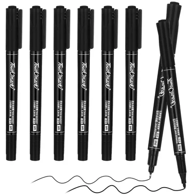Productafbeelding van Permanent marker met dubbele punt, zwart, 6 stuks, 0,5/1,0 mm, waterbestendig, geschikt voor glas, steen, hout en keramiek