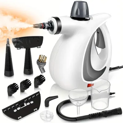 Produktbild von Dampfreiniger, 1300W Handdampfreiniger, tragbarer Dampfgarer, mit 12 Zubehörteilen, zum Entfernen von Schmutz und Fett, für Küchenmöbel, Badezimmer