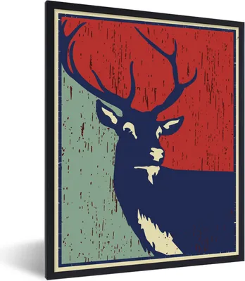 Produktbild von MuchoWow® Gerahmtes Poster Eine Illustration eines Rothirsches 60x80 cm - Poster mit Schwarzem Bilderrahmen Wandposter Rahmen Foto Bilder - Premium - Wanddeko Wohnzimmer