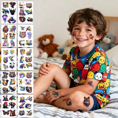 Wasserfarben Tier-Tattoos für Kinder, 10 Blätter Temporäre Tattoos für Arm und Schulter, Lustige Aufkleber für Mädchen und