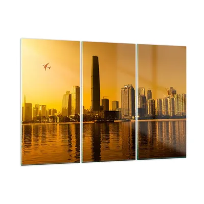 Produktbild von Bilder auf glas - Stadt â € <Agglomeration Fluss Flugzeug - 105x70cm - Glasbilder - Wandbilder - Kunstdruck - Wanddekoration aus Glas - Glas Bilder - Wandbild auf Glas - GCE105x70-2726