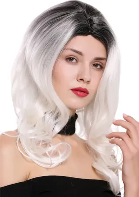 Produktbild von WIG ME UP Perücke Lang Gewellt Mittelscheitel Ombre Schwarz Weiß DW1595-YS1+882