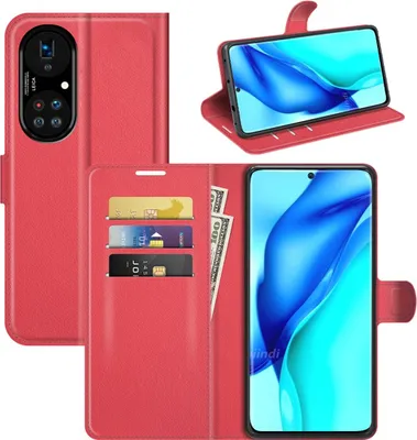 Produktbild von Schutzhülle für Huawei P50 Pro Case Handy Hülle Cover Case Schutztasche Wallet Etuis, Farbe:Rot