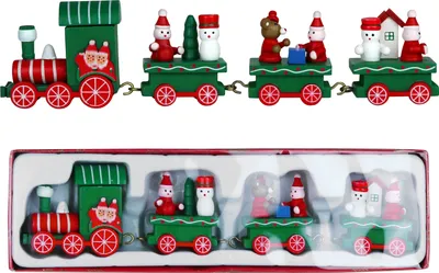 Produktbild von Domarex Hölzerne Weihnachtsbahn mit Lokomotive und 3 Waggons – Dekorative Weihnachtsdekoration für Zuhause, 21 x 5 cm – Grün