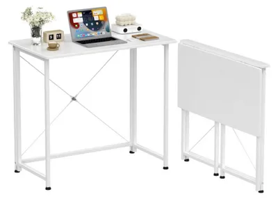Produktbild von Klapptisch - Computertisch für kleine Räume - Rechteckige Holzplatte - Metallgestell - 80x45x74 cm - Weiß