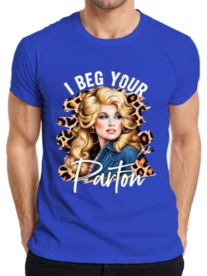 Imagen del producto de Camiseta para hombre, estilo retro, con la imagen de la cantante de música country "I Beg Your Parton", diseño "Western", talla L, color azul