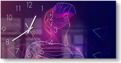 Produktbild von DEQORI Glasuhr 60x30 cm Zahlen 'Mann mit VR-Brille' Wanduhr Glas Uhr Design leise