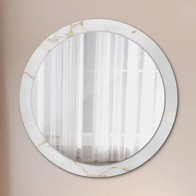 Produktbild von Ø90cm Modern Spiegel - Wandspiegel Wandmontage- Schlafzimmer - Weiß Gold Marmor