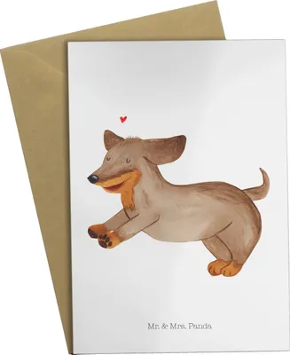 Produktbild von Mr. & Mrs. Panda babykarte Hund Dackel - Weiß - Geschenk, einladungskarten, osterkarte, Herz, osterkarten, Hunde, Grußkarte, vatertagskarte, Sprüche, weihnachtskarten