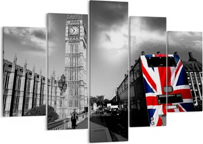 Produktbild von Bild auf Leinwand - Leinwandbild - Bus London Big Ben Gebäude - 150x100cm - Wand Bild - Wanddeko - Leinwanddruck - Bilder - Kunstdruck - Wanddekoration - Leinwand bilder - Wandkunst - EA150x100-2670