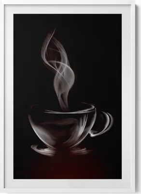 Produktbild von Abstrakte Tasse Kaffee– Wandbild mit Rahmen – Gerahmtes Bild  – Wanddekoration – 70x100 cm –  Weiß Rahmen
