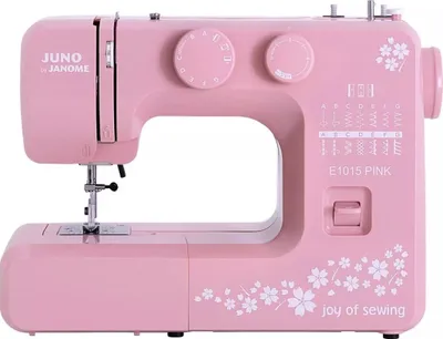 A pink sewing machine displayed on a white background.