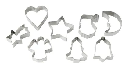 Produktbild von Dr. Oetker Ausstecher-Set Weihnachten, Ausstechformen für Plätzchen, Kekse und Fondant, Plätzchenformen für Weihnachten, Keksausstecher aus Edelstahl (Farbe: Silber), Menge: 1 x 8er Set