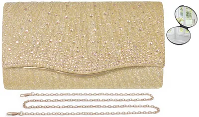 Immagine prodotto di Omgoods - Pochette dorata da donna - Elegante borsa da sera con specchio per il trucco