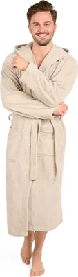 Produktbild von Blumtal Bademantel Herren, kuschelig weicher Bademantel Herren mit Kapuze aus 100% Baumwolle mit gefütterter Kapuze und samtigen Frottee-Velours, ® , Größe M, Taupe