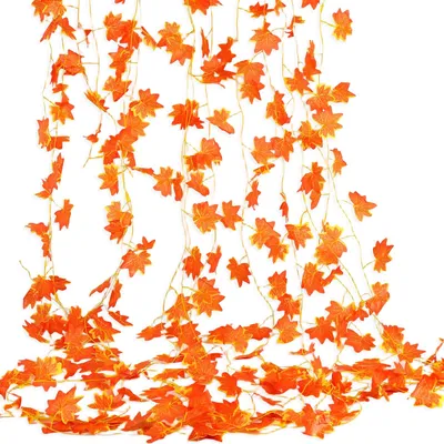 Produktbild von Herbstkranz, Girlande aus künstlichen Herbstblättern, Herbstdekoration, 2,4 m, 12 Stück, Ahornblätter, Ranken, Seidenherbstblätter, Ranken für Haus, Garten, Erntedankfest, Halloween-Dekoration