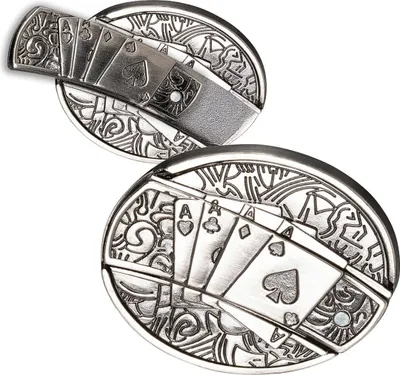 Two belt buckles with a poker card theme, displayed on a white background.