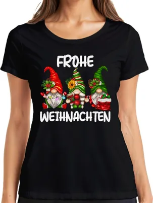 Produktbild von Frohe Weihnachten Wichtel Elf Gnome Zwerge - Weihnachten Xmas Christmas Damen T-Shirt, Schwarz, M