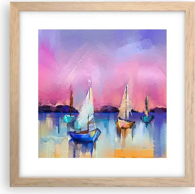 Produktbild von Gerahmtes Poster - Rahmen in heller Eiche - Segelboot See - 30x30 cm - Wand Bild - Wanddeko - Wandbilder - Kunstposter - Wandposter - Bilderrahmen - Bilder - Kunstdruck - Wandbild - P2NAC30x30-4099