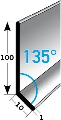 Produktbild von Sockelleiste | Aluminium | Edelstahl | Breite 10 mm | Höhe 100 mm | Länge 2500 mm | Materialstärke 1 mm | Ungebohrt | Fußleiste | 1 Stück