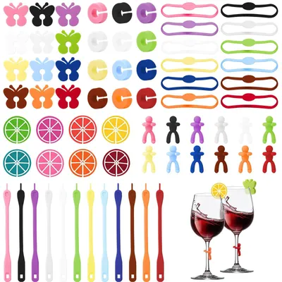 68er Set Silikon-Glasmarkierer, 6 Formen, wiederverwendbar